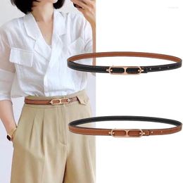 Belts Fashion Women Belt Double-sided Wear Adjustable Thin Gold Buckle PU Leather Waist For Lady Pants Dress Waistband