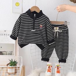 Clothing Sets Toddler Tracksuits 2024 Spring Baby Boy Clothes 2 To 3 Years Cartoon Striped Long Sleeve Hoodies And Pants Kids Boys Outfit