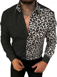 Men's Casual Shirts 2024 Fashion Retro Leopard Print Animal Button Long Sleeve Shirt S-6XL Size Black White
