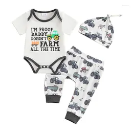 Clothing Sets Summer Infant Baby Boys Outfit Short Sleeve Letter Print Romper Farm Pants Hat Clothes