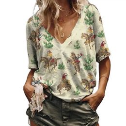 Women's T-Shirt Fashion T-shirts For Women Summer Y2k Woman Tops 3d Animal Printed V-neck Short Sle Tees 2023 New Womens Oversize T-shirt d240507