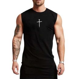 Men's Tank Tops Personalised Cross Print Slveless T-Shirt Fitness Sport Tank Tops Mens Cotton Gym Bodybuilding Stringer Workout Muscle Vests Y240507