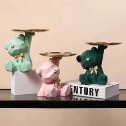 Decorative Objects Figurines Lovely Geometric Bear Statue Large Floor Tray Ornament Nordic Home Decor Living Room Decorative Animal Table Decor Sculptur T240505