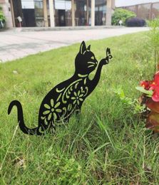 Cat And Butterfly Yard Art Metal Hollow Out Cat Ornaments Garden Decoration Outdoor Wrought Iron Cat Plugin Backyard Decoration Q6192863