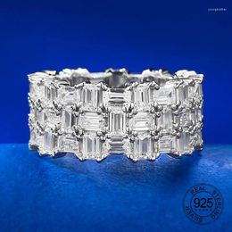 Cluster Rings Exquisite Fine Jewlery Full Paving CZ Design Clear Rectangle Cubic Zircon 925 Sterling Silver Bang Ring