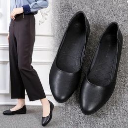 Casual Shoes Normal Leather Wedge Heel Women's Office Ladies Footwear Flat Pointed Toe Black Flats Wholesale Quick Delivery 39 A