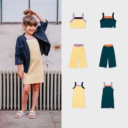 Clothing Sets Pre-sale (Ship In May) 2024 Summer Baby Girls Suspenders Dress Knitted Vest Hollowed Out Pants Suit Kids Clothes