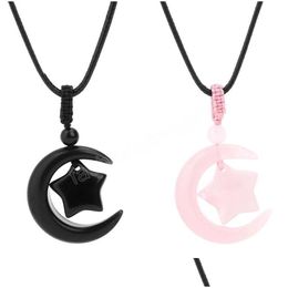 Pendant Necklaces Moon Star Crystal Necklace For Women Natural Stone Healing Rose Pink Tiger Eye Jewellery Man Drop Delivery Pendants Dh1Bt