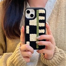 Cell Phone Cases Japan Korea Zebra Leopard Towel Embroidery Phone Case for phone 15 14 13 12 11 Pro Max Cartoon Black Cat Plush Shockproof Cover