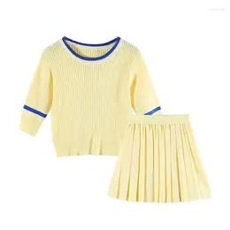 Work Dresses Preppy Style Casual Suit Women Summer Small Knitted Top Western Youthful-Looking Pleated Skirt Two-Piece Set