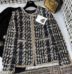 2022 women vintage designer tweed blazer jacket coat female milan runway designer dress causal long sleeve tops clothing suit Q93450683
