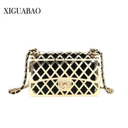 Fashion Hollow Chain Crossbody Shoulder Bag Trend Females Metal Luxury Designer Handbags Mini Shopper Square 240429