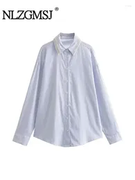 Women's Blouses Nlzgmsj 2024 Summer Women Versatile Lapel With Ball Embellishments Long-sleeved Loose Vertical Stripe Shirt Top