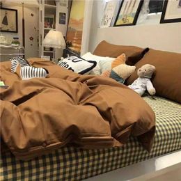 Bedding sets Korean Style Caramel Bedding Set Bed Flat Sheet Pillowcase Twin Full Queen Size Bedclothes Bed Linen Kid Adult Soft Duvet Cover J240507