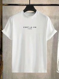 Men's T-Shirts Cest La Vie mens casual slightly stretched round neck patterned cotton T-shirt summer mens clothing J240506