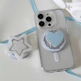 Cell Phone Mounts Holders Korean Cute Blue Love Heart Star For Magsafe Magnetic Phone Griptok Grip Tok Stand For iPhone Wireless Charging Holder Bracket