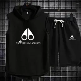 Men's Tracksuits Summer Mens Muscle Hoodie Vest Sleeveless Bodybuilding Gym Workout Fitness Shirt High Quality Hip Hop Sweatshirt Suit