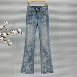 Women's Jeans INS Flower Rhinestone For Women Spring And Summer Flare Pants 2024 High Waist All-Matching Bootcut Street