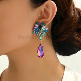 Dangle Earrings Colourful Crystal Glass Leaf Design For Women Trend Flower Waterdrop Pendant Party Banquet Elegant Jewellery Gifts