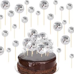 Party Supplies 3/5/12pcs Mirror Ball Cake Decoration Disco 70's 80 Retro Dance Silver Cupcake Topper Birthday Wedding