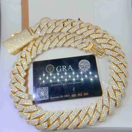 GRA -certifierade VVS Moissanite 20mm Pure Sterling Sier Halsbandkedjor Isade ut kubansk länkkedja