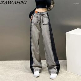 Women's Jeans ZAWAHIKI Women High Waist Chic Designed Straight Wide Leg Spring Summer Arrive Contrast Color Fashion Vintage Pants