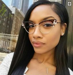 retro glasses cat eye clear lens with rhinestones crystals Half Frame women fake myopia spectacles optical2943197