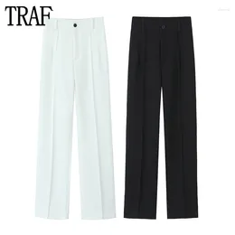 Women's Pants White High Waist Women Black Straight Leg For Summer Office Streetwear Basic Woman Trousers