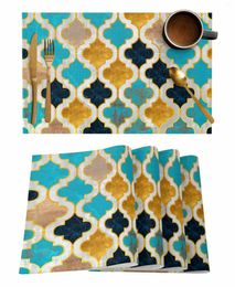 Table Mats Abstract Paint Moroccan Retro Blue Green Yellow Kitchen Tableware Cup Bottle Placemat Coffee Pads 4/6pcs Desktop