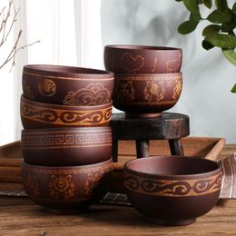 Dinnerware Sets Ethnic Style Jujube Wooden Bowl Carved Pattern Mongolian Meal Special Tableware Milk Tea