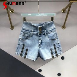 Women's Jeans Women's Denim Shorts With Zipper Design European Goods 2024 Summer Versatile High Waist Slimming Stretch Wide Leg Pants