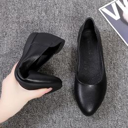 Casual Shoes Ladies Footwear Flats Black Flat Office Women's Normal Leather Wedge Heel Pointed Toe Fashion L Chic Point Y2k A 39