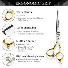 6.0 "gold handle hair scissors Thinning scissors Teeth scissors Cutting scissors