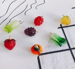 20pcs Fruit Vegetables Glass Crystal Charms Food Strawberry Grape Tomato Chinese Cabbage Necklace Pendants Ornament Accessories1292947