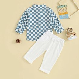 Clothing Sets Toddler Baby Boy 2 Piece Outfits Checkerboard Print Button Long Sleeve Shirt Elastic Pants For Infant Fall Clothes