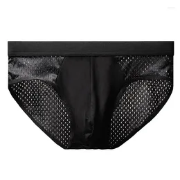 Underpants Sexy Hollow Mesh Panties Men Summer Thin Breathable Seamless Briefs Underwear Mid Waist Solid Colour Ice Silk