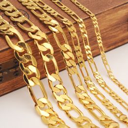 Mens women's Solid Gold GF 3 4 5 6 7 9 10 12mm Width Select Italian Figaro Link Chain Necklace bracelet Fashion Jewellery wholesale 254v