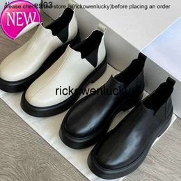 Dress Shoes Designer High end The Row leather round toe short boots minimalist bare high Chelsea muffin thick soled Martin boots female