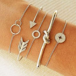 Trendy Lotus Circle Simple Elegant Arrow Chain Bracelet Set of 5 Handicrafts for Women