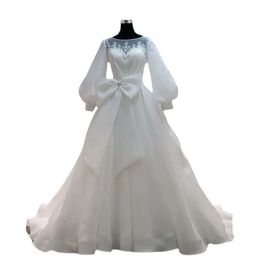 Verklig bild med plusstorlek långärmad klänningar Appliced ​​Race Vintage Ball Gown Wedding Dress Custom Made Vestidos de Novia
