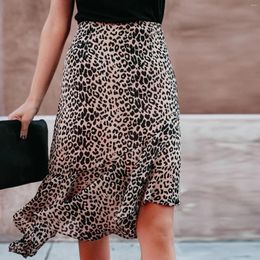 Skirts For Women Plus Size Outfits Leopard Print High Waist Mid Length Chiffon Ruffle Skirt Women'S Clothing Trend 2024