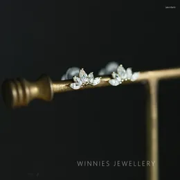 Stud Earrings Real Money 925 Sterling Silver 14K Gold Flower Zircon For Women Wedding Luxury Jewellery Items With