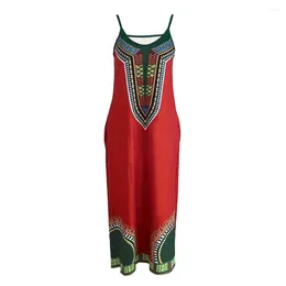 Casual Dresses Printed Summer Dress Bohemian Style Maxi With Retro Contrast Colour Print V Neck Ankle Length Vacation For Women