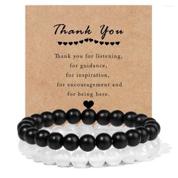 Strand 2pcs White Jades Black Onyx Glass Beads Bracelets For Women Men Couple 8mm Natural Stone Quartzs Bracelet Set Thanksgiving Gift