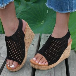 Sandals Women'S Summer 2024 Large Size Fish Mouth Hollow Wedge Heel Women Comfortable Dressy