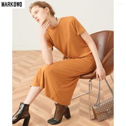 Party Dresses MARKOWO Designer 2024 Fashion Smooth Texture Modal Round Neck Casual Commuter Style T-shirt Long Skirt Dress