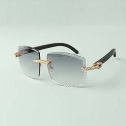 High-end designers sunglasses 3524022 endless diamond cutting lens natural black wooden legs glasses, size: 58-18-135mm