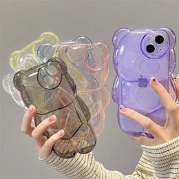 Cell Phone Cases Ins Japan Cute 3D Bear Transparent Phone Case For phone 15 14 11 13 12 Pro Max XS Max Cartoon Candy Color Shockproof Soft Cover