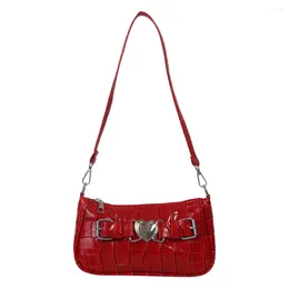 Shoulder Bags Women Bag Alligator Pattern Y2k Purse Hobos PU Heart Pin Buckle Fashion Solid Colour Elegant Female Clutch