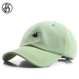 Ball Caps FS Summer Beige Green Mens Cap With Visor Cotton Leaf Baseball Caps For Women Snapback Hip Hop Trucker Hats Gorras Hombre 2023 Y240507